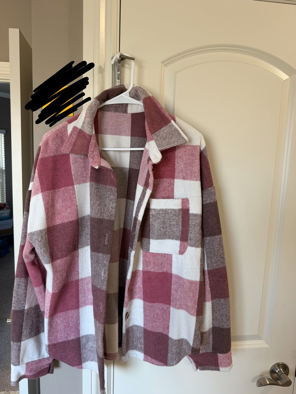 Plaid Shacket in Rose and Cream